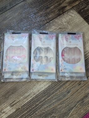 French Manicure Nail Set of 3 Press On Nail Packs Blue White Pink French Tips
